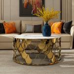 Living Room Coffee End Table With Marble Top Stainless Steel Leg