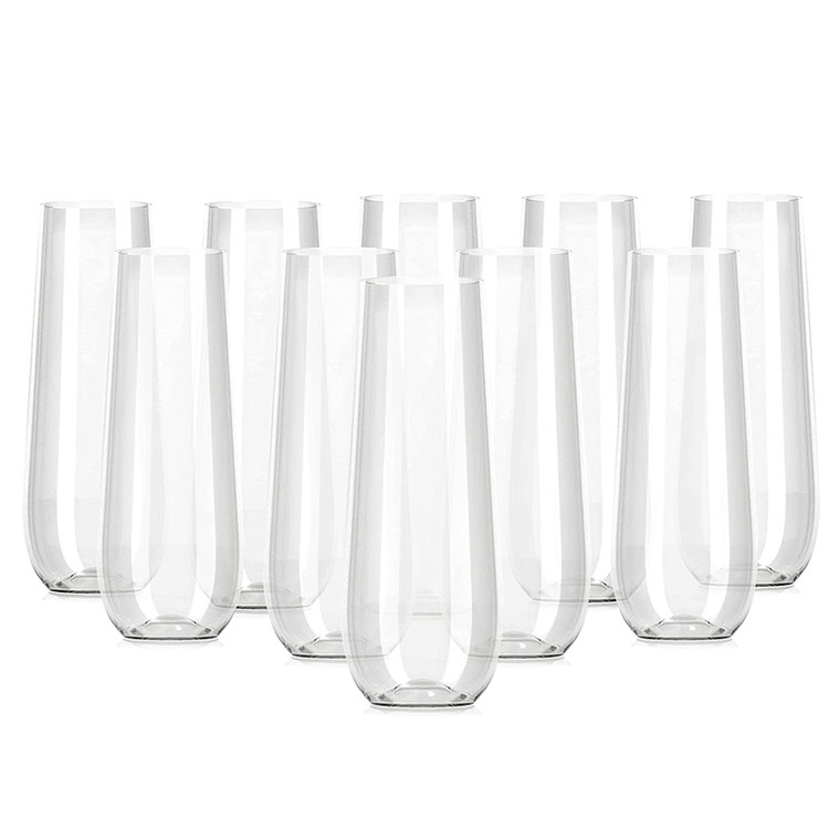 Clear Plastic Champagne Glasses Unbreakable Food Grade Durable Stemless Champagne Flutes