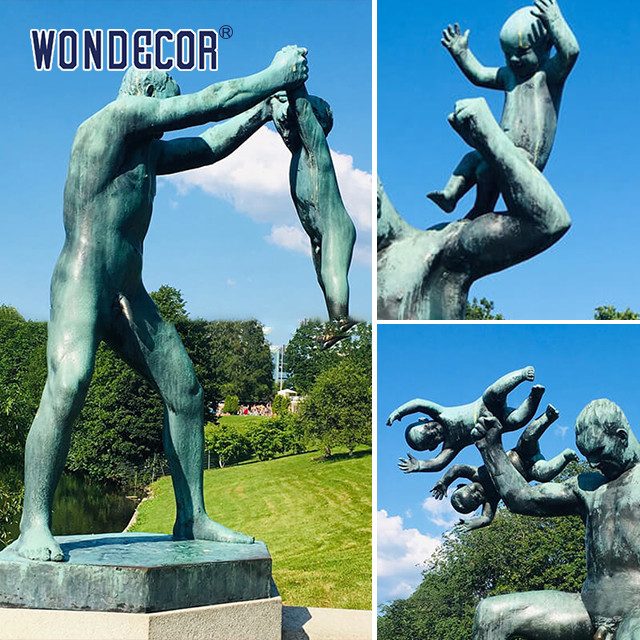 Adults And Children Playing Bronze Statues Sculpture In Outdoor Parks