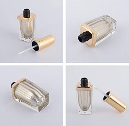 Acrylic 10ml Empty Nail Polish Bottles With Brush Gold Square