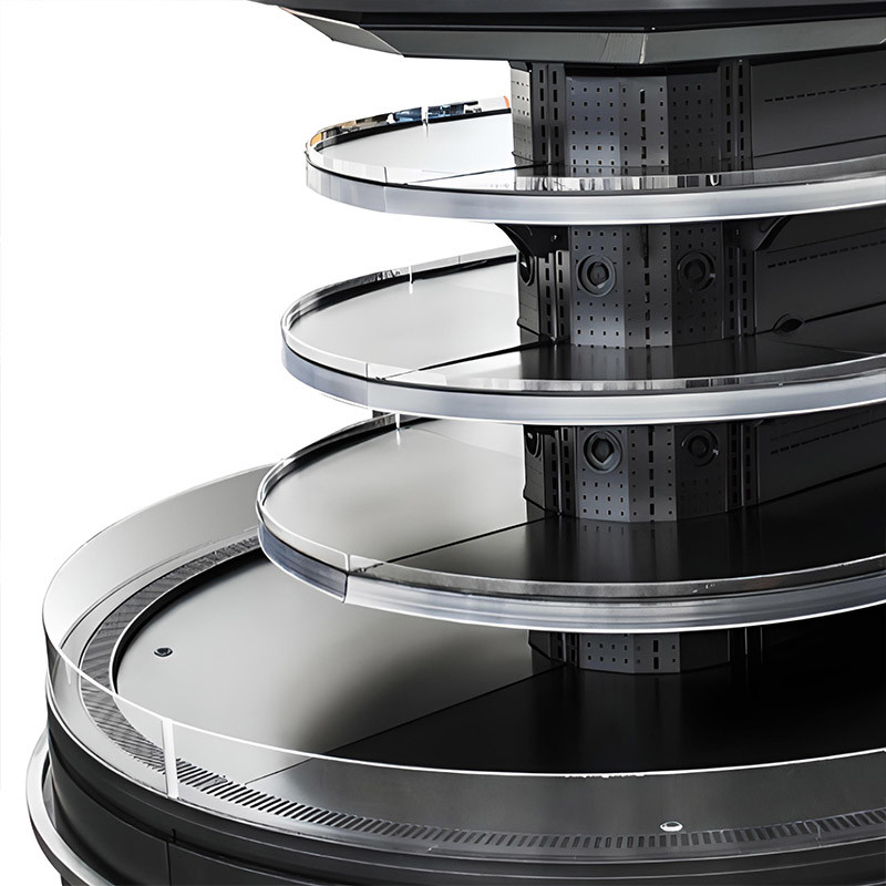 Refrigerated Food Display Cooler Circular Roundabout Semi High Wind Curtain Case