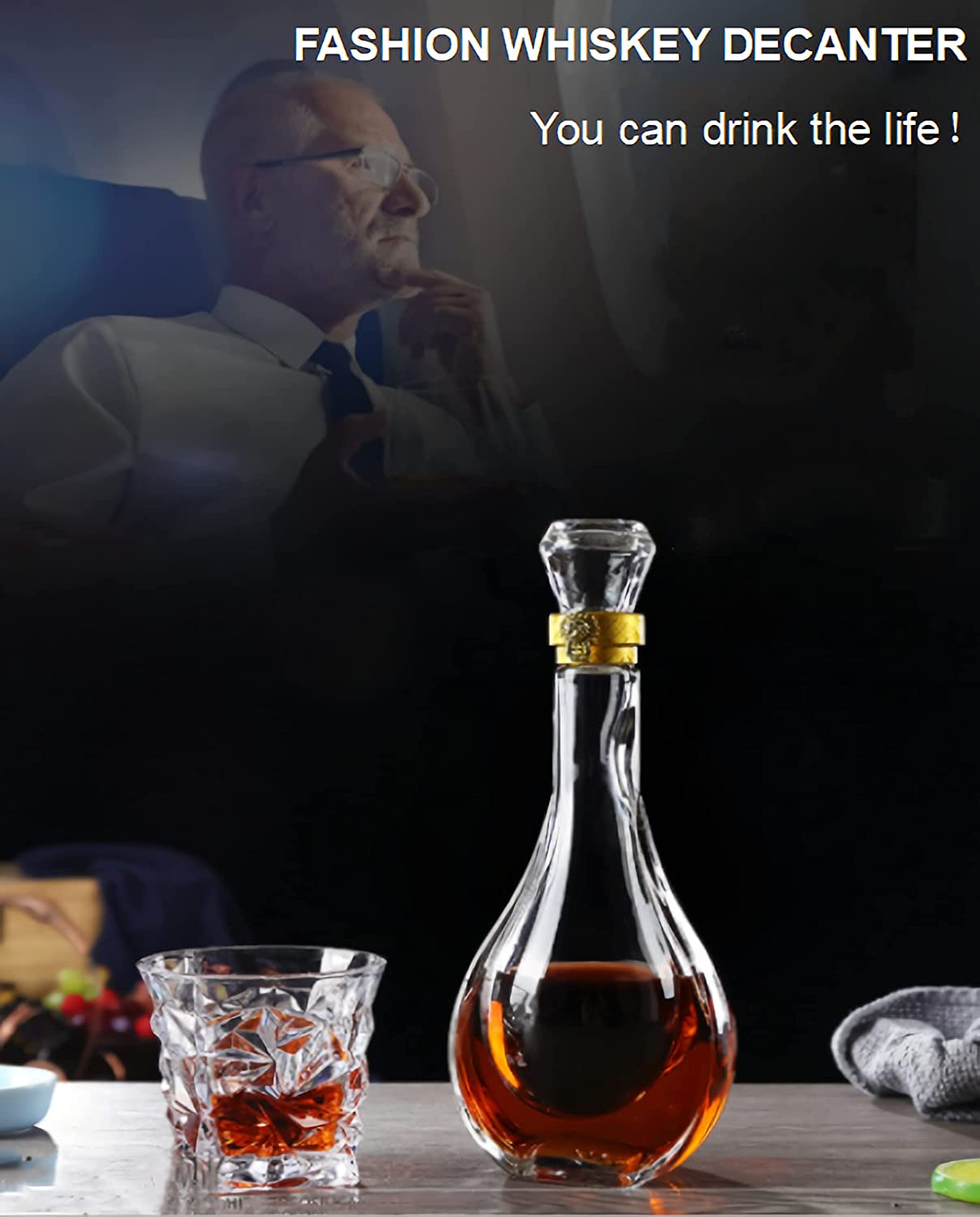 Home Bar Gift 500ml Capacity Whisky Bottle with Sealed Glass Stopper Decal Surface