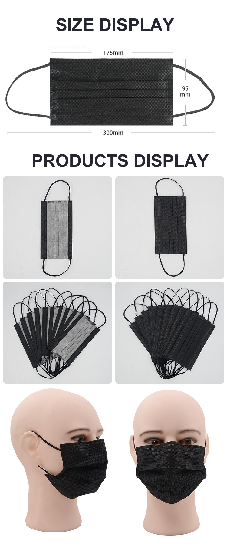 Antibacterial EN14683 Black Disposable Surgical Mask For Hospital