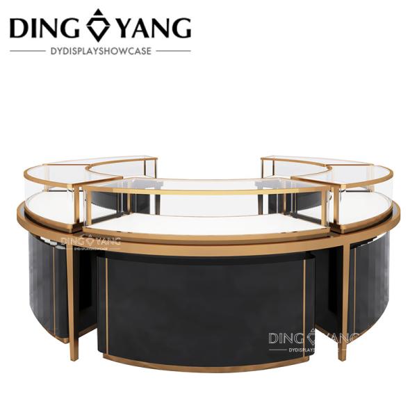 Buy cheap Factory Supplier Of High End Jewelry Display Showcases Black Center Island Round Display Cases With Intelligent Lighting from wholesalers