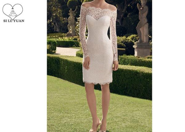 Buy cheap Zipper Back Style Lace Short Dresses For Wedding / Off Shoulder Long Sleeve Sexy Mermaid Dress from wholesalers