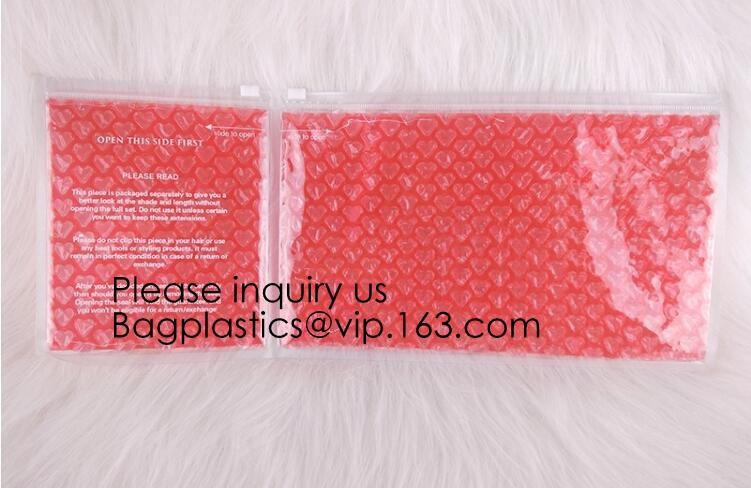 New Design Pvc k Epe Foam Heart-Shaped Bubble Bag For Cosmetic/Pink Plastic Bubble Bag With Zipper bagease package