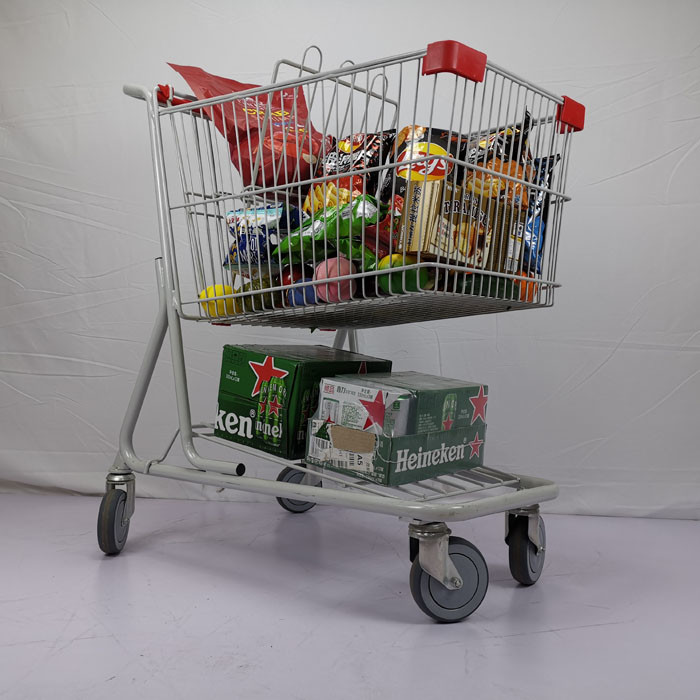 100L American Style Metal Shopping Trolley Gray White Trolley Grocery Cart With TENTE Wheels