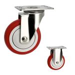 125mm Red PU Wheel Stainless Steel Casters Fixed Plate Type