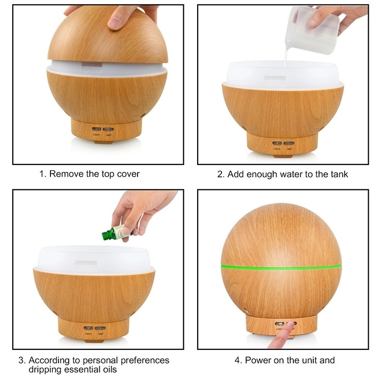 400ML Round Ultrasonic Light Wood Grain Cool Mist Humidifier For Home