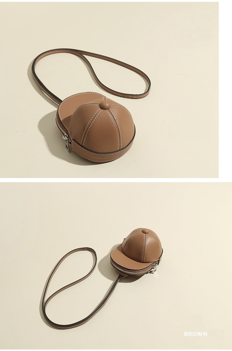 Shoulder Bag Brown Real Leather Hat Shape Crossbody Bags for Women
