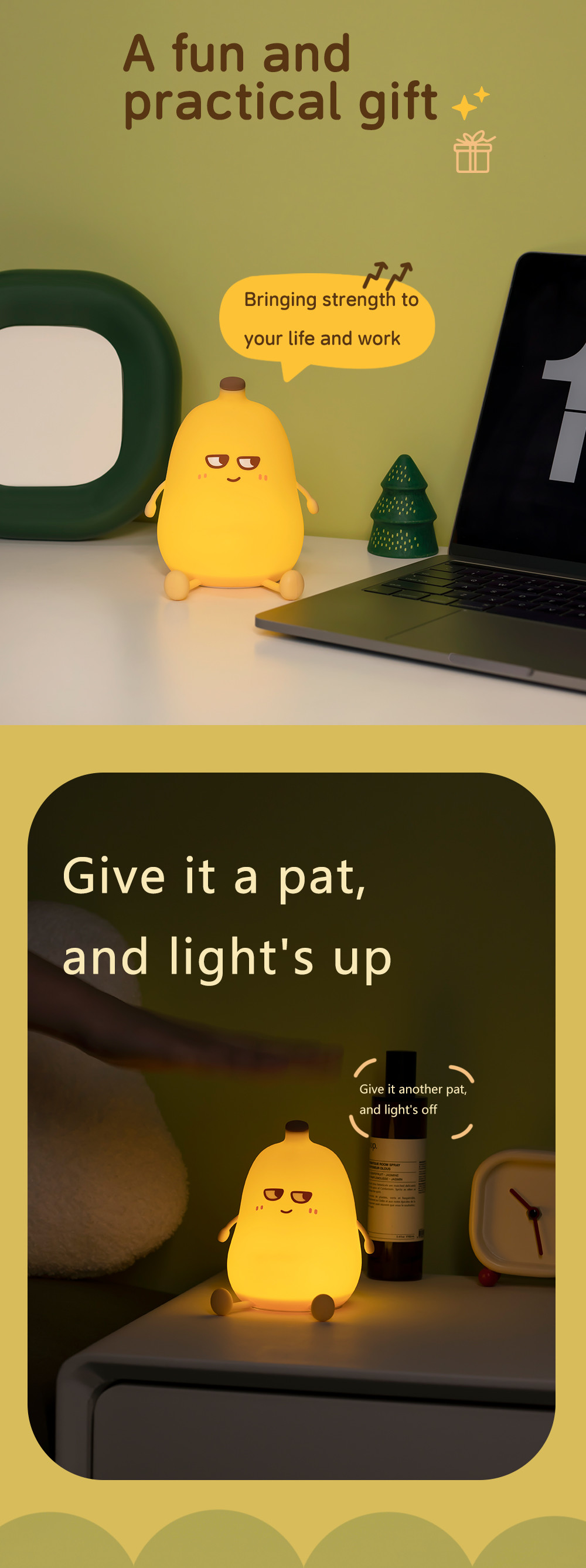 Modern Design Cute Banana Night Light Rechargeable Dimmable LED Small Desk Lamp Funny Table Decorations for Bedroom Atmosphere