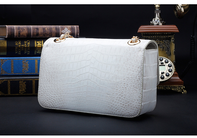 Luxury Genuine Crocodile Belly Skin Gold Hardware Lady Evening Flap Purse Alligator Leather Women Single Shoulder Bag