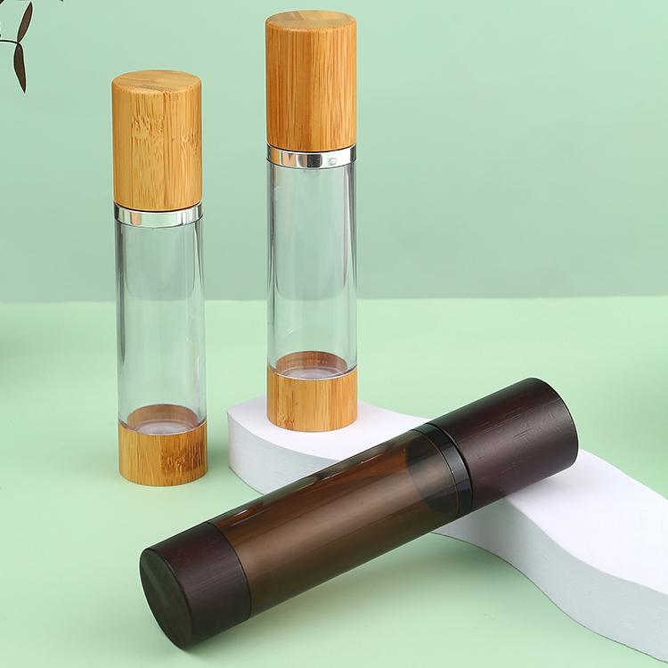 Collar Material AS Senior PAK Custom 15ml 30ml 50ml 80ml 100ml 120ml Serum Round Cylinder Cosmetic Wooden Bamboo Cream Airless Pump Bottle