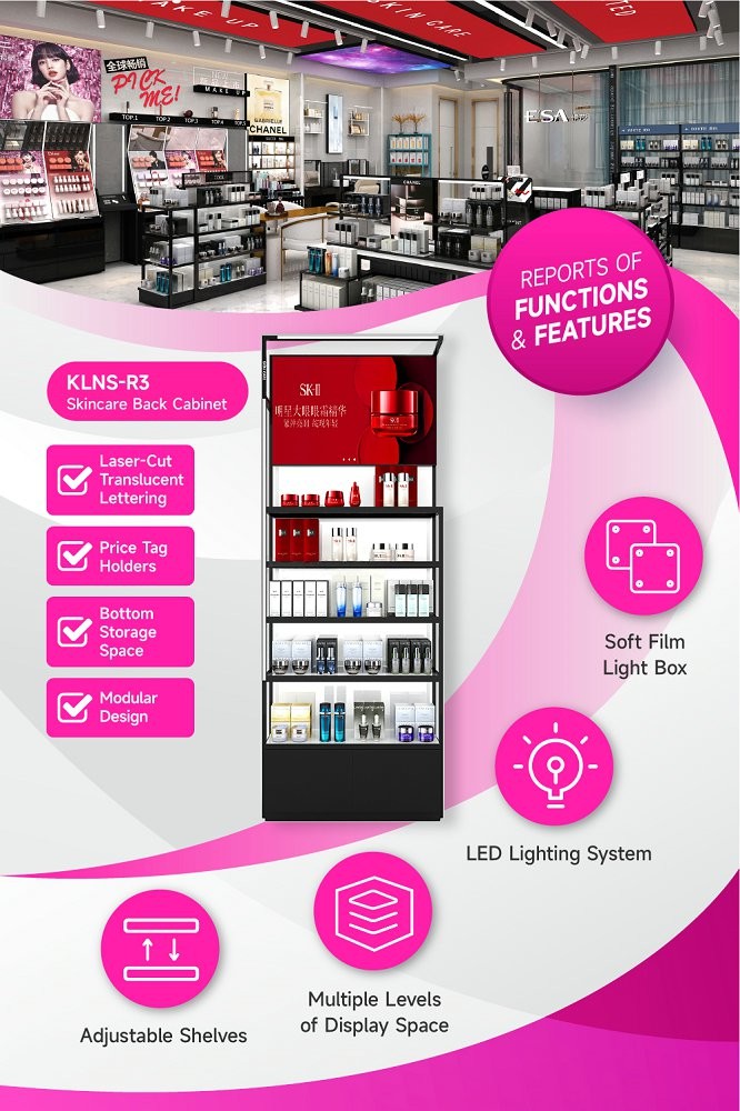 KLNS-R3 Multiple Levels of Display Space Skincare Display Cabinet with Soft Film Light Box