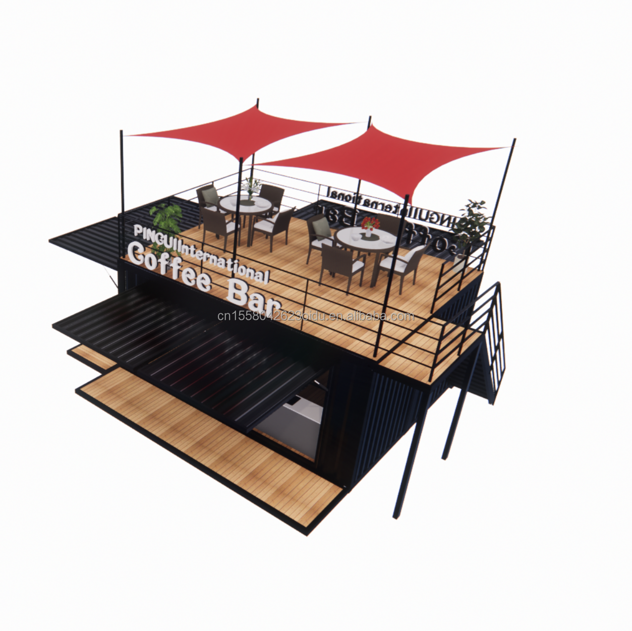 10ft Movable Flat Pack Steel Shipping Container Mobile Store for Mall Coffee Shops Pop-Up Cafe Bar in Galvanized Steel