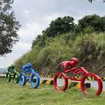 Cycling Race Outdoor Garden Sculptures Multicolor Handmade For Theme Park