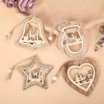 Wooden Christmas Ornaments Set DIY Wood Christmas Hanging Decoration with Ropes