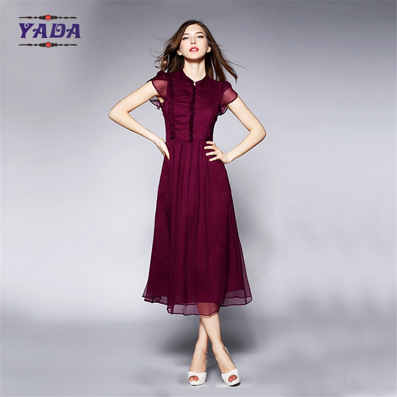 Real silk short sleeves and slim latest summer 2018 printed pattern dress designs fat for ladies