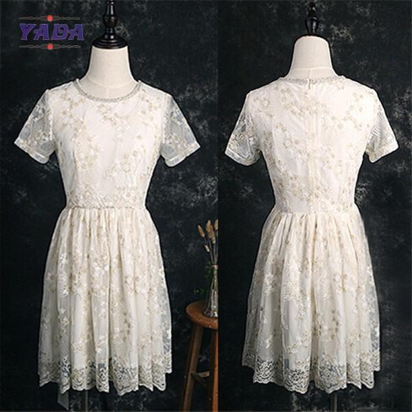 Lady new model fashion lace embroidery frock modern lady short fat women girls