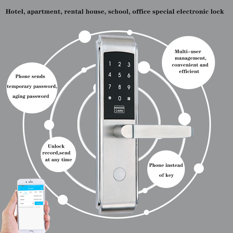 Remote Management Smart Hotel Lock Silver / Black Intelligent Smart Lock