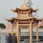Chinese 4m X 3m Wooden Gazebo Grey Clay Roof Tiles Japanese Garden Pagoda