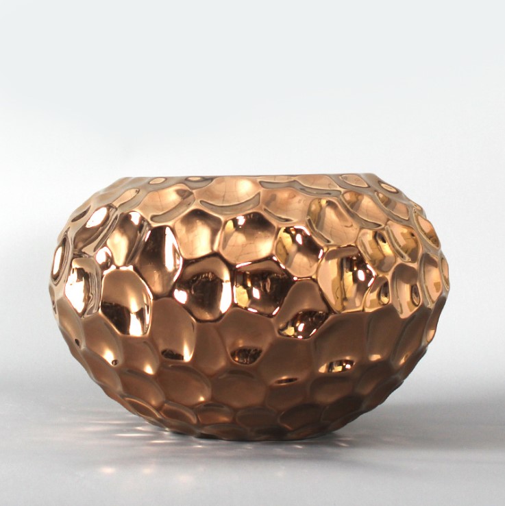 Pyramid Shape Gold Plated Decorative Flower Planter Indoor Decoration