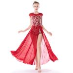 MiDee Best Sell Lyrical Dance Costumes Dresses Floral Sequins Leotard Cap