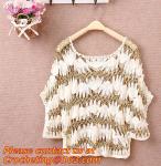Women Hand Crocheted Batwing Sleeve Sweater, Cover up, pull over, Garment with