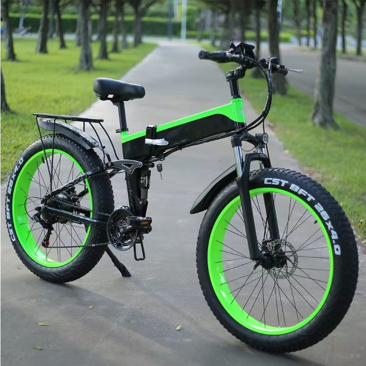 26 Inch Fat Tire Electric City Bike Front Suspension 21 Speed Foldable Ebike Mountain Ebike 48V 500W Electric Fat Bike