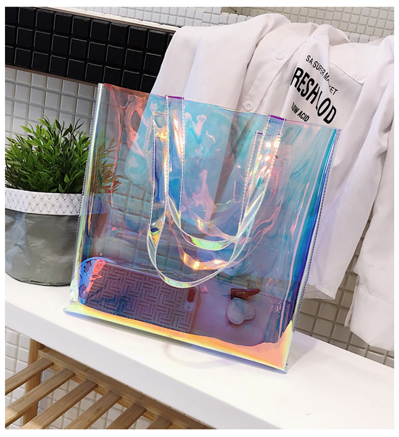 L33*D8*H33 Cm Shopping Travel Hologram PVC Clear Bag