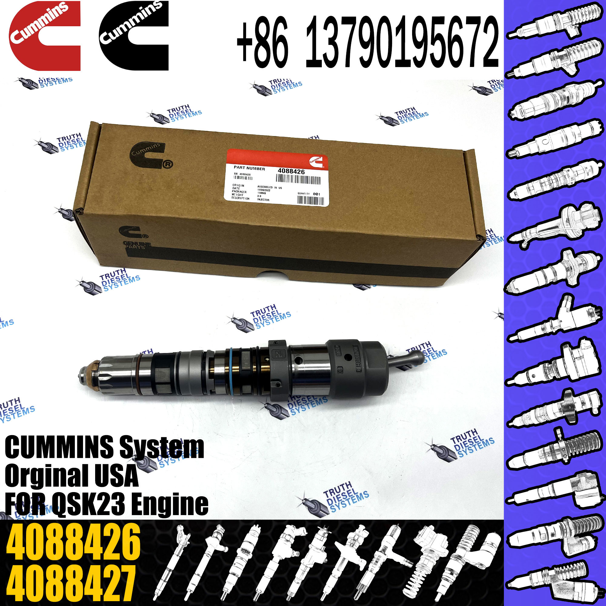 Excavator diesel engine spare part QSK23 QSK60 QSK19 fuel injector 4902827 4077076 4062090 4088426