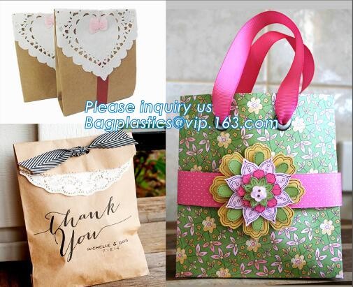 tea brown paper bag with logo print eco friendly With Ribbon Handles wine packaging offset bags,Decorative Paper Bags wi