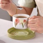 Customized Logo Flower Design Ceramic Tea Cup And Saucer Set For Restaurant For