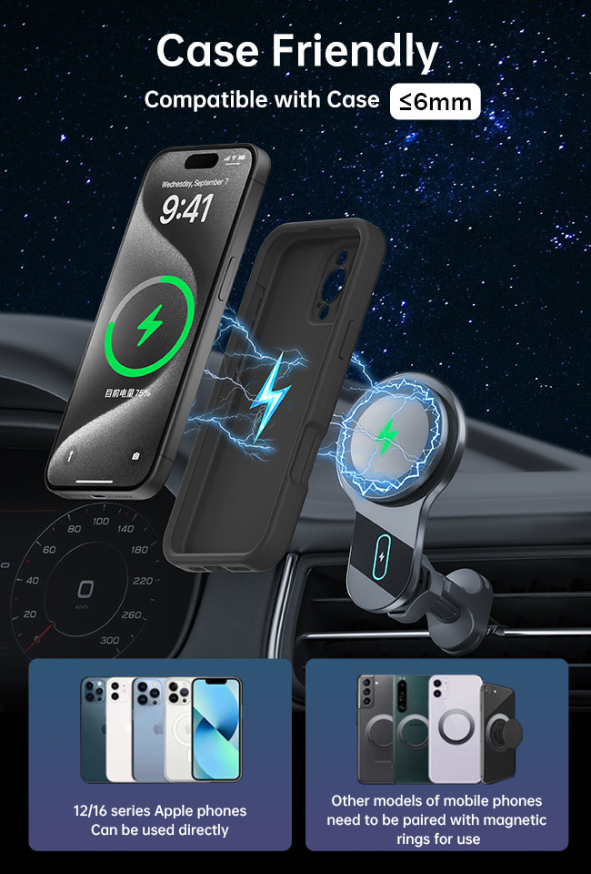 16 Magnets Strong Magnetic Suction Iphone Wireless Charger Ultra-Thin Fan Cooling Car Phone Holder