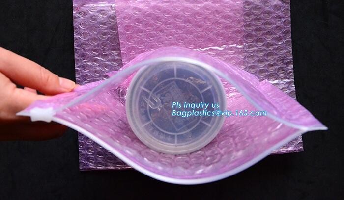 PE zipper bubble Zip lockkk bag with custom printed logo, Bubble Bag With Slider, Padded Pink Ziper Lock PE Bag, slider zip