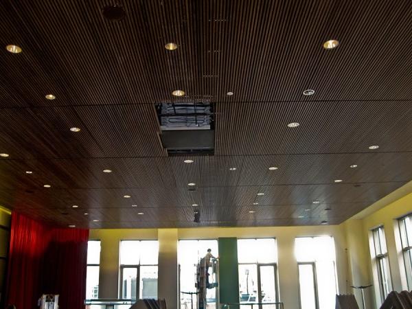 Walnut Veneer Finish Linear Grooved Acoustic Wall Panels Sound Absorption
