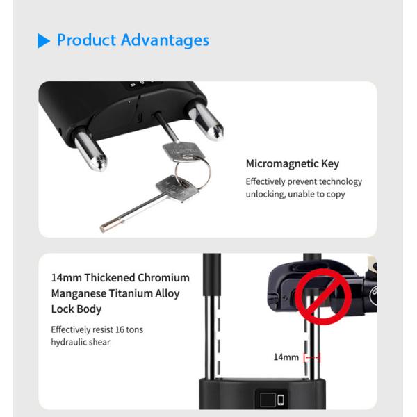 TTlock / Tuya App Stainless Steel Bicycle Lock Fingeperprint U Lock -GL-P2