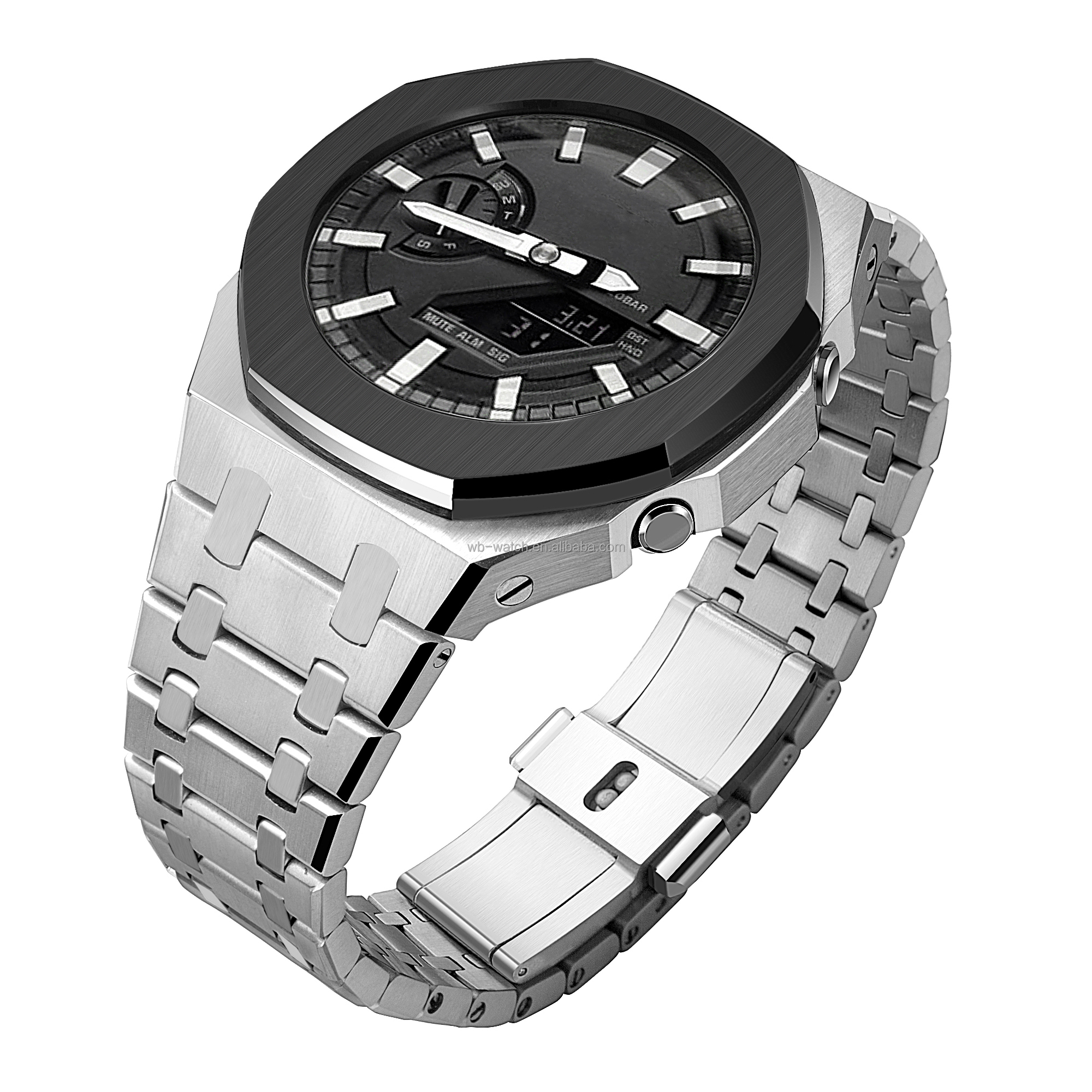 Casio Watch Modified Case Stainless Steel Band and Metal Bezel for G Shock Ga2100