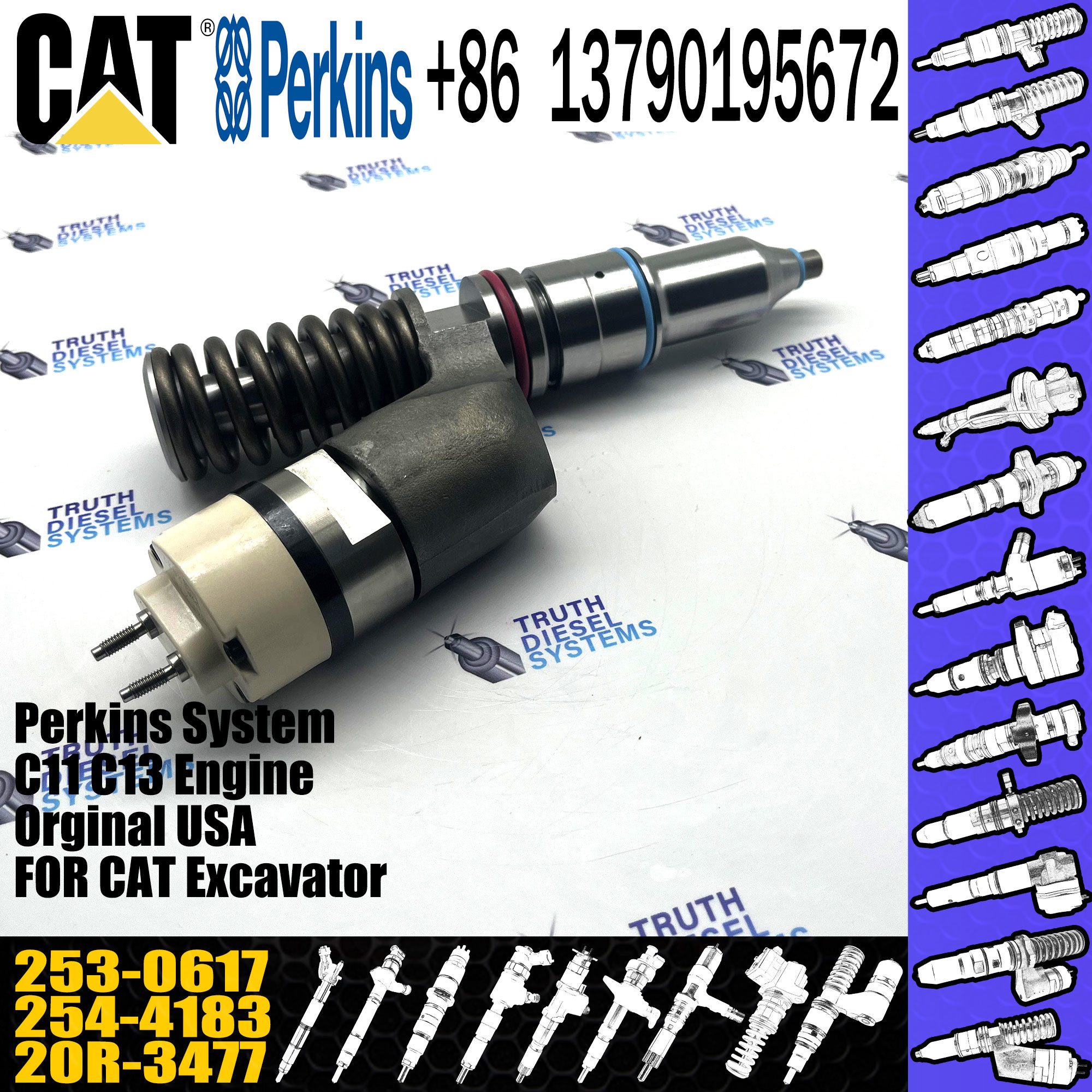 High Pressure Engine Common Rail Fuel Injector Common Rail Diesel Fuel Injector 20R-3477 254-4183 253-0617
