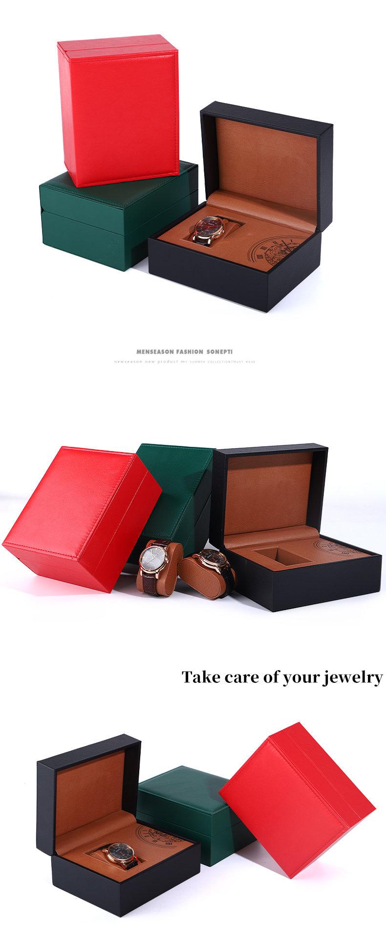 Eye-Catching Internal Printing Faux Leather Luxury Watch Packaging Box for Gift
