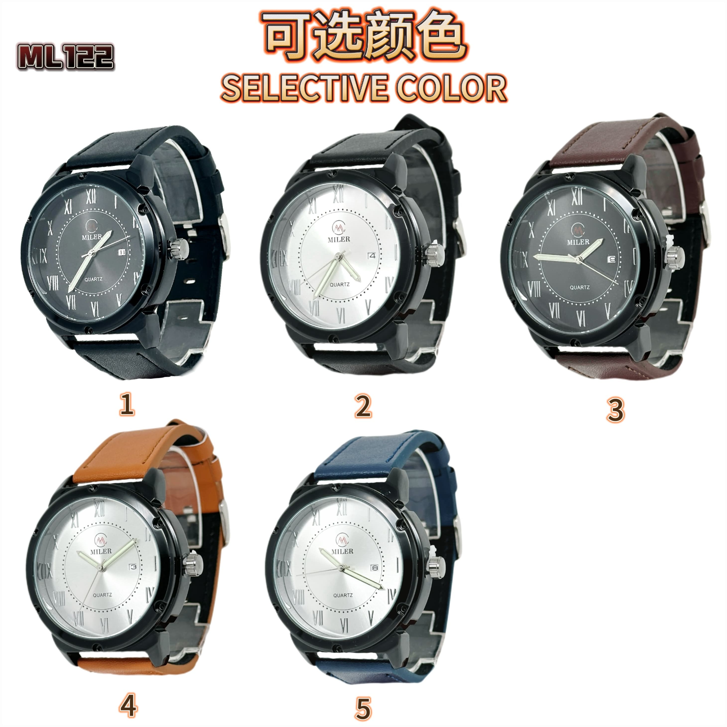 Hot Sell Alloy White Black Metal Quartz Movt Watch With Leather Strap