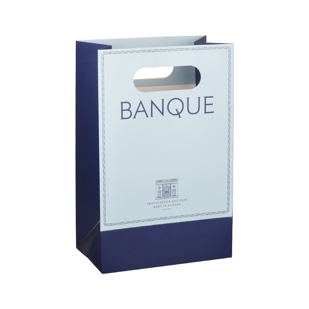 OEM Paper Packaging Bags , Black Kraft Gift Bags With Purple Foil Stamping