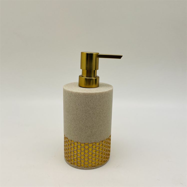 Luxury Polyresin Bathroom Accessories Sand Stone Black Color With Gold Band