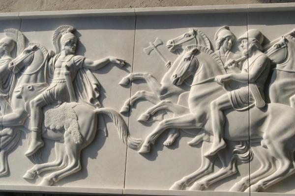 Buy cheap White marble relief carved by hand/ War horse stone relief from wholesalers