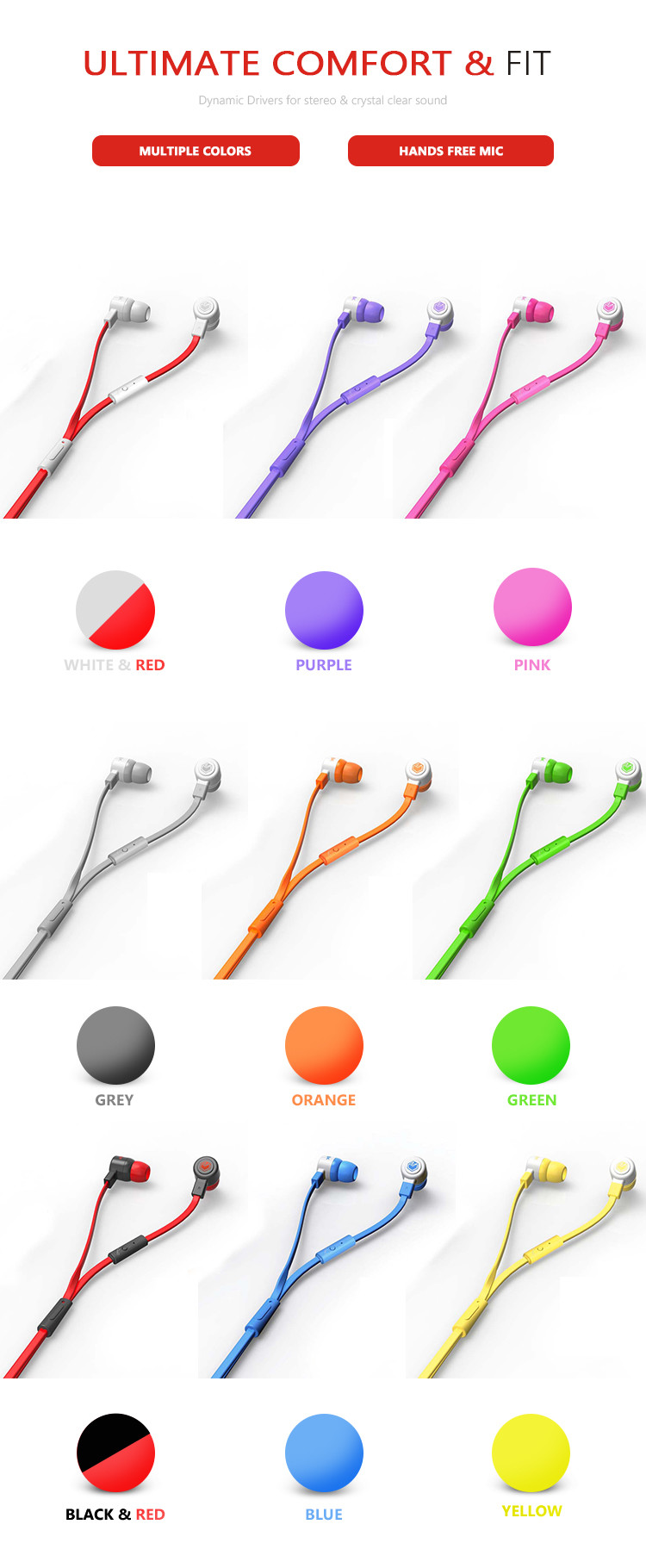 ABS Material Customized Promotional Gifts Hands Free Earphones With 3.5mm Connector