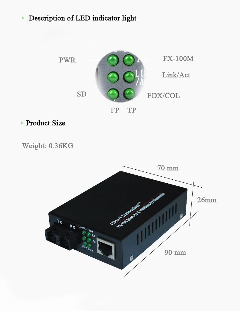 100M SM SX 20KM Fiber Media Converter With SCUPC Connector