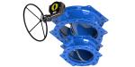 Blue Double Flange / Double Eccentric Butterfly Valve Ductile Iron Founded