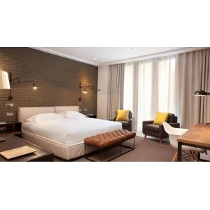 Buy cheap Sudan hotel furniture liquidators from China manufactuer Italy design leather bed with metal side table and dining table from wholesalers