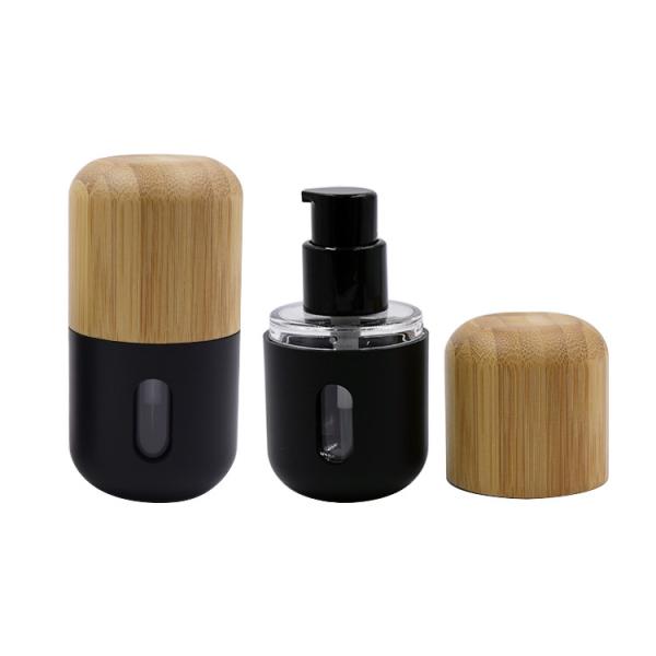 Buy cheap Cosmetic Lotion Black Plastic 30ml Foundation Bottle Bamboo Cap Pet Bottle from wholesalers
