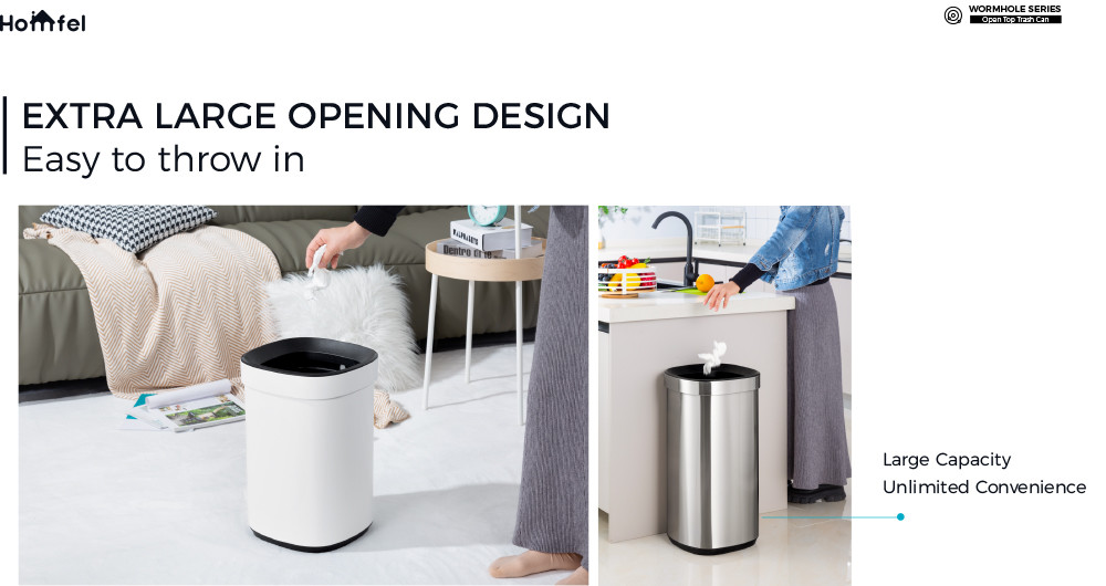 Household SS Rectangle Open Top Garbage Can Without Lid 8L 12L 20L 30L